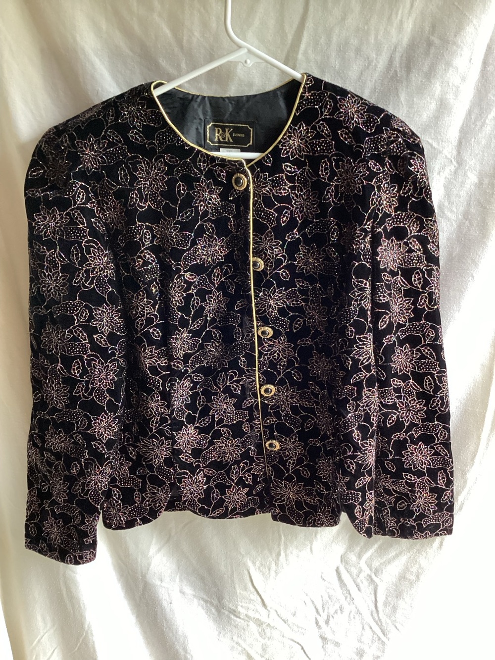 Vintage Black Velvet Floral Jacket with sequins